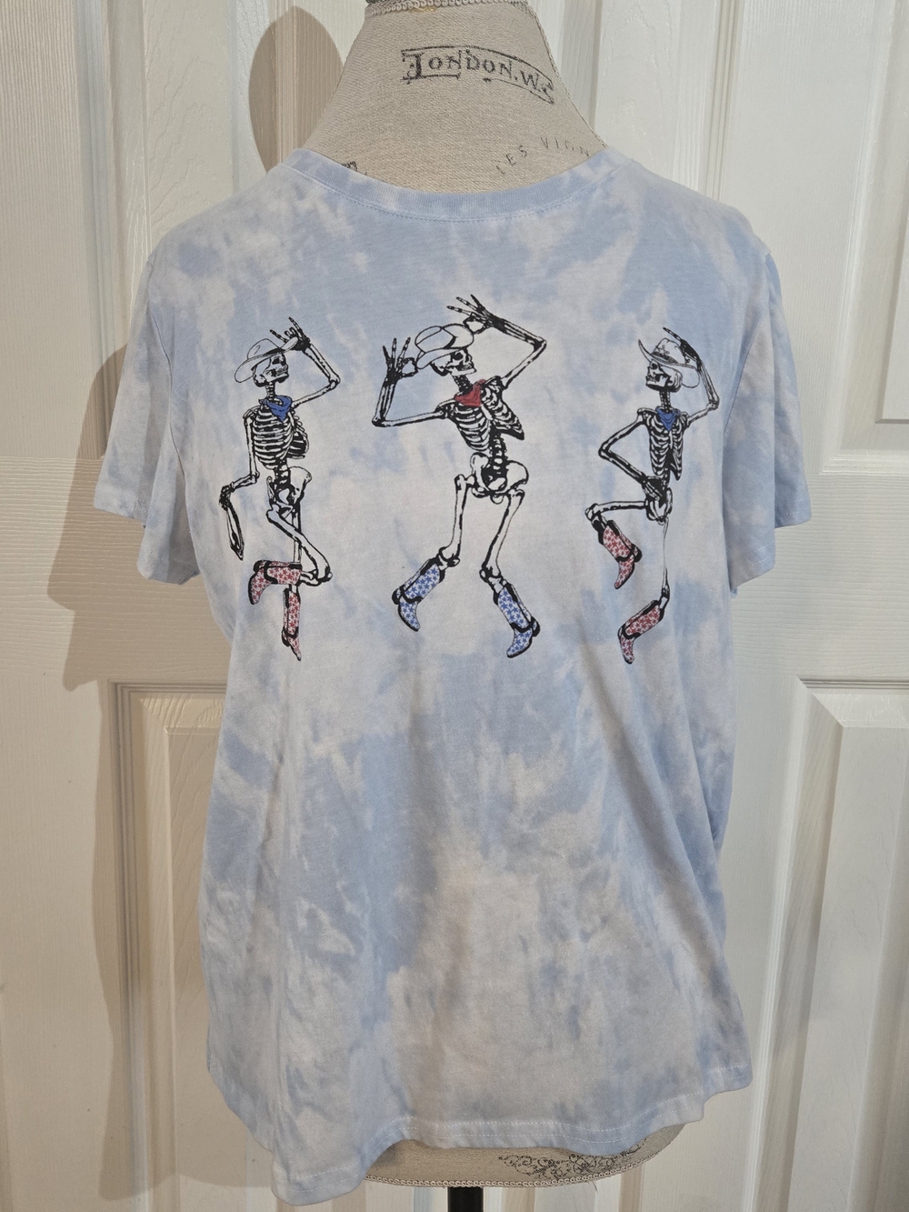 Wound Up Light Blue Tie-Dye Skeleton Dance Tee